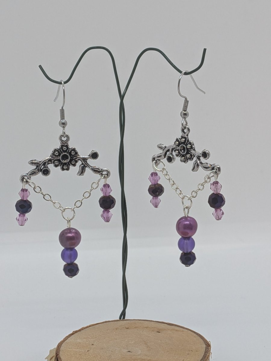 Purple and silver chandelier earrings