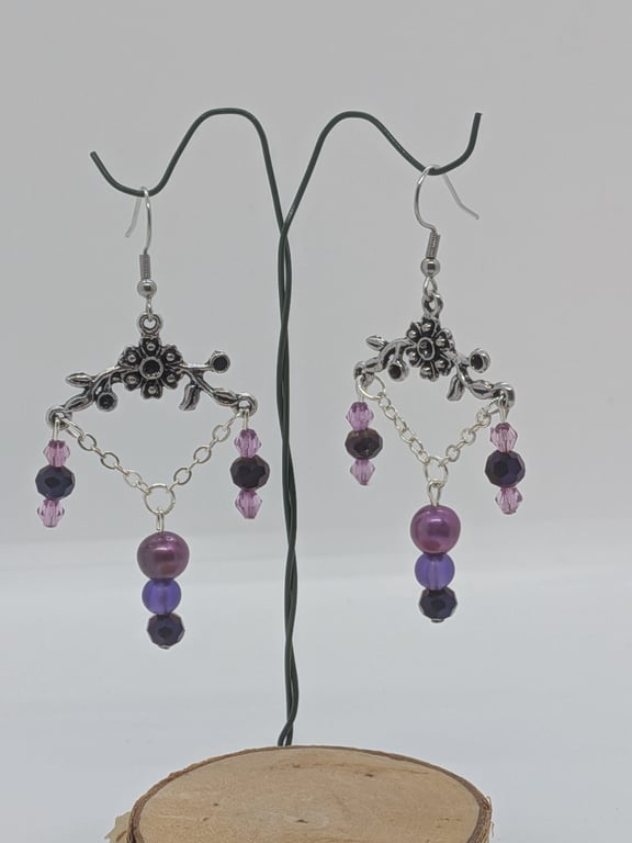 Purple and silver chandelier earrings