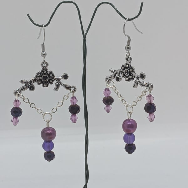 Purple and silver chandelier earrings
