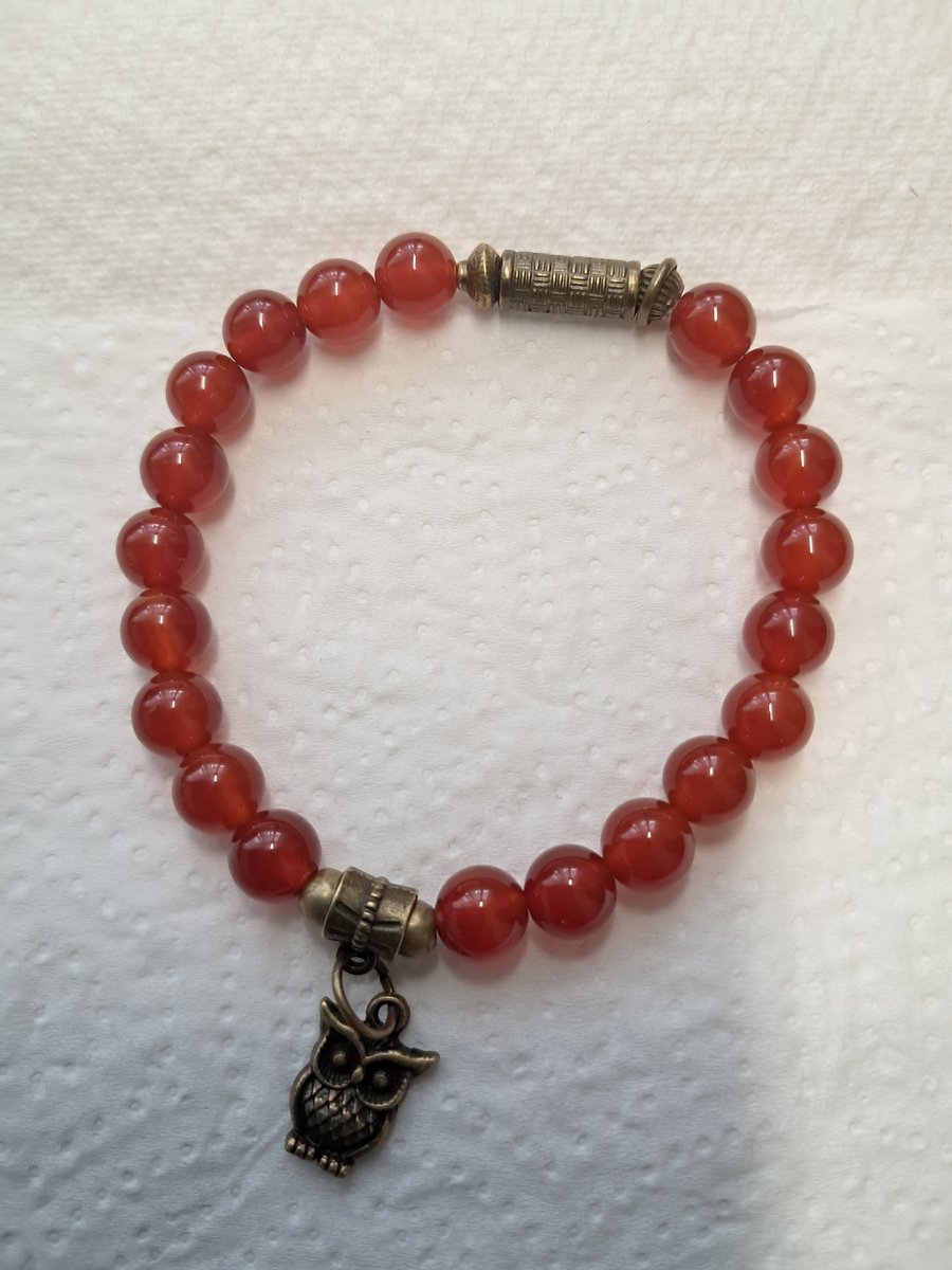 Stretch Carnelian Owl Bracelet 