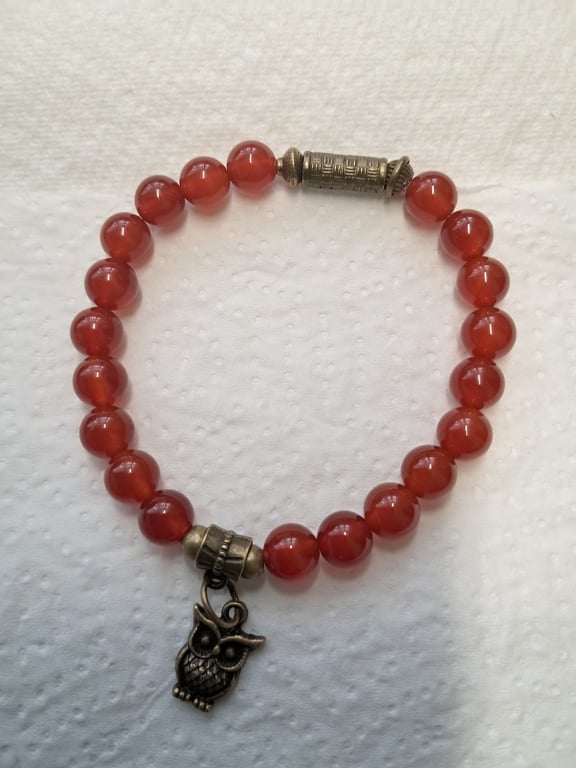 Stretch Carnelian Owl Bracelet 