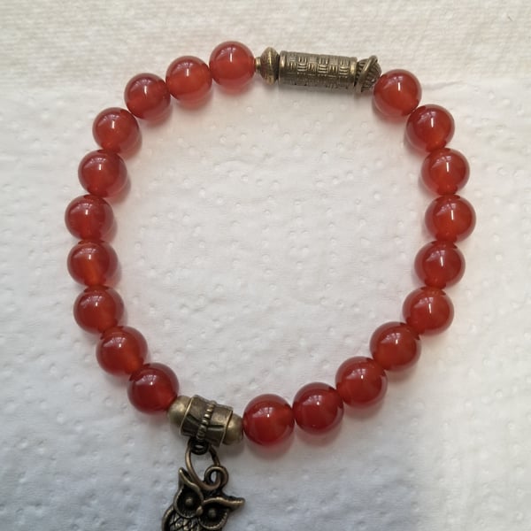 Stretch Carnelian Owl Bracelet 