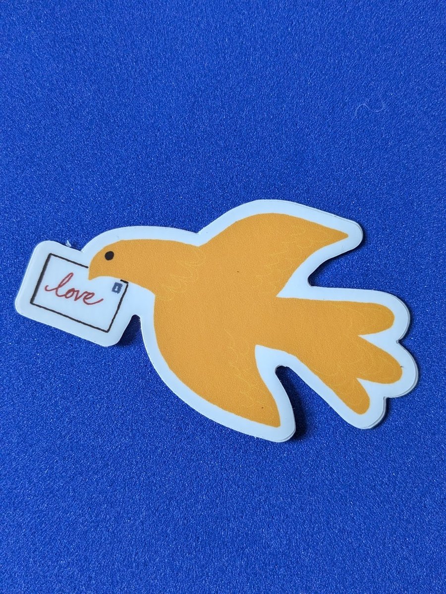 Yellow love dove sticker - die cut, vinyl