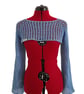  Mesh Crochet Crop Top, Sexy Cotton Shrug, Blue Netting Shrug with Long Sleeves - Image 2