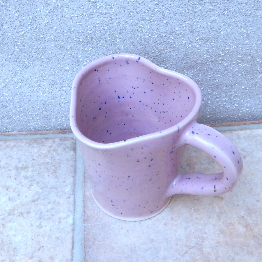 Coffee mug tea cup heart shape rim handthrown in stoneware pottery ceramic handm