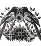  Two for Joy- Magpie Original Linocut Print