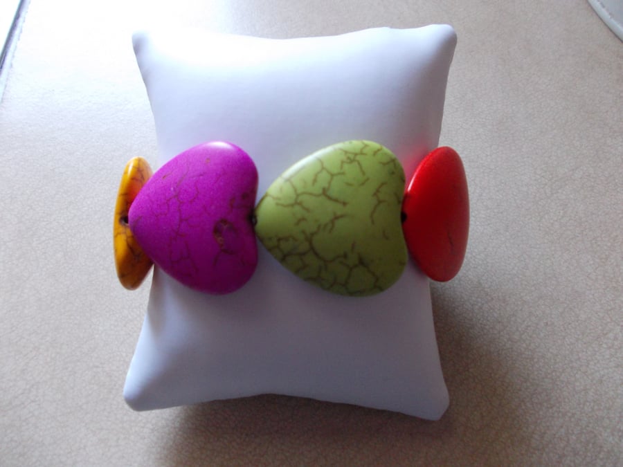 multi-colour gemstone heart bracelet