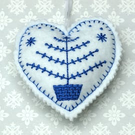 Embroidered felt hanging heart with tree detail