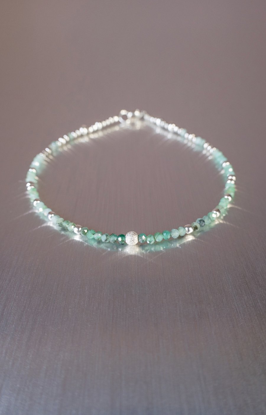 Bracelet shaded Emerald and Sterling Silver dainty handmade gemstones