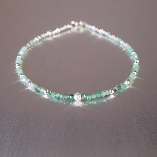 Bracelet shaded Emerald and Sterling Silver dainty handmade gemstones