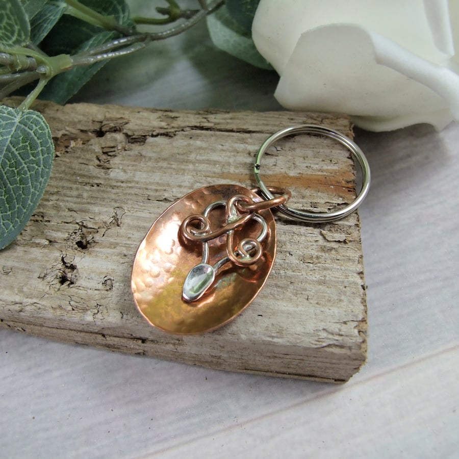 Bag Charm, Welsh Love Spoon Sterling Silver and Copper Keyring