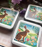 Hare Spring storage tin square buttons, stitch markers, beads, knitting, sewing - Image 1