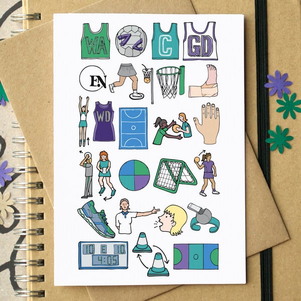 Netball Alphabet Greetings Card