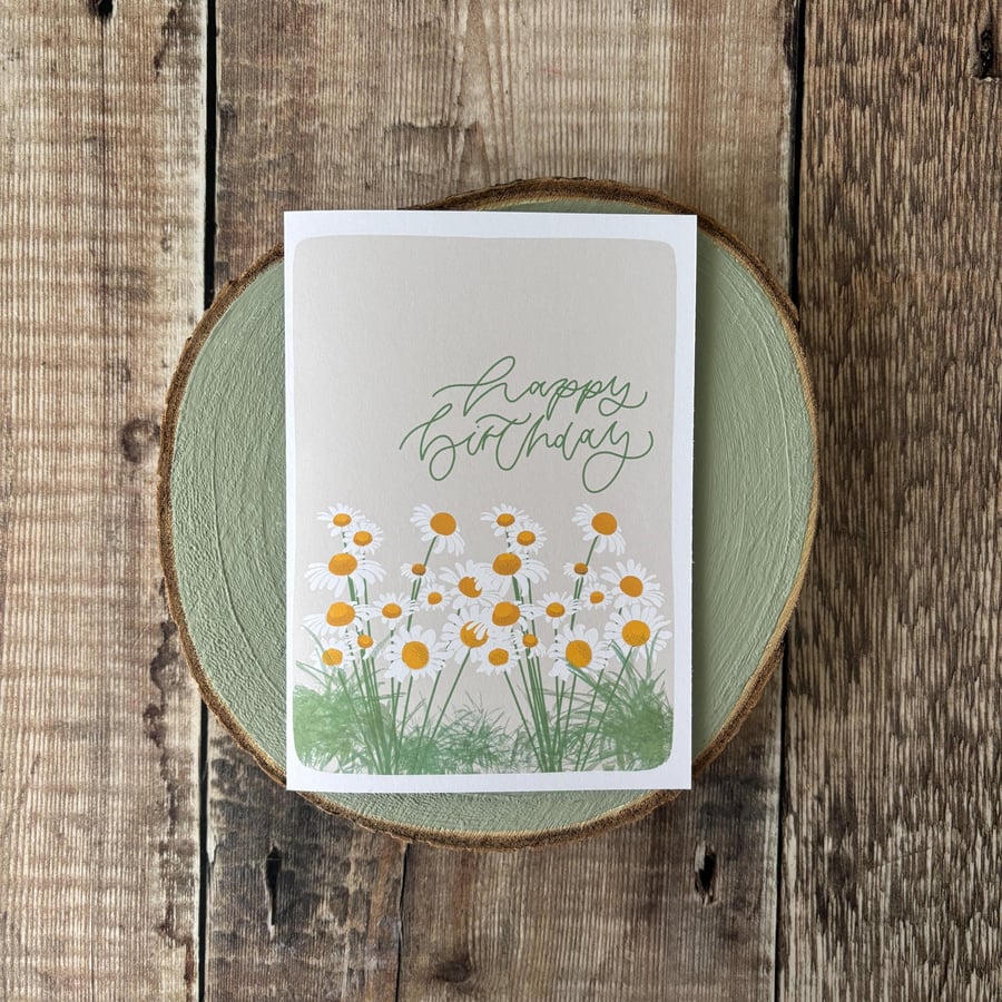 Daisy Happy Birthday Card: Hand-Drawn Floral Greeting