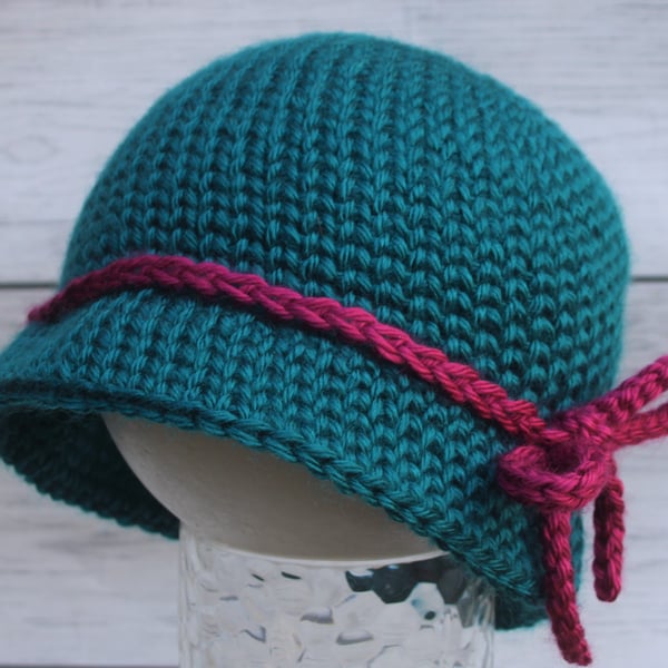 Baby Girl Cloche Hat 3-6 Months, Baby Girl 1920's Hat, Turquoise and Pink Colour