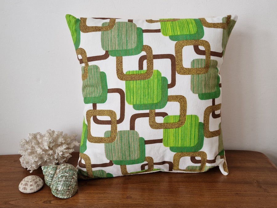 Handmade green geometric envelope cushion cover vintage 1960s 1970s fabric