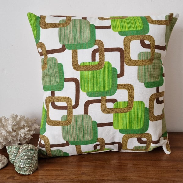Handmade green geometric envelope cushion cover vintage 1960s 1970s fabric