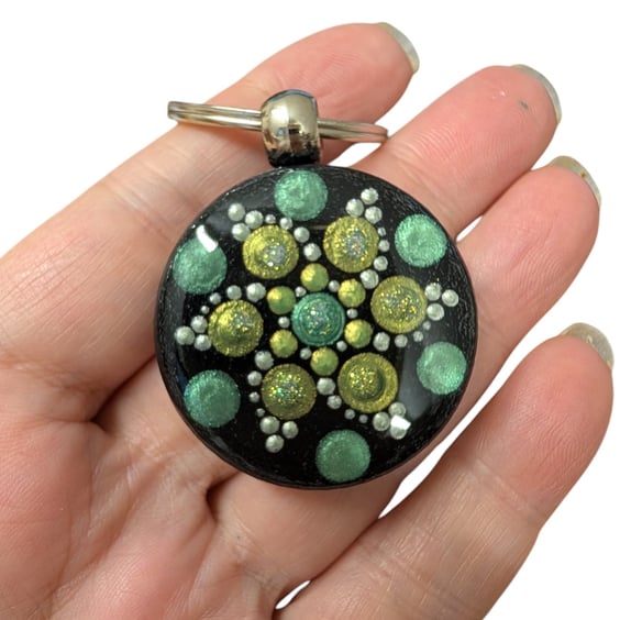 Hand Painted Dot Mandala Key Ring