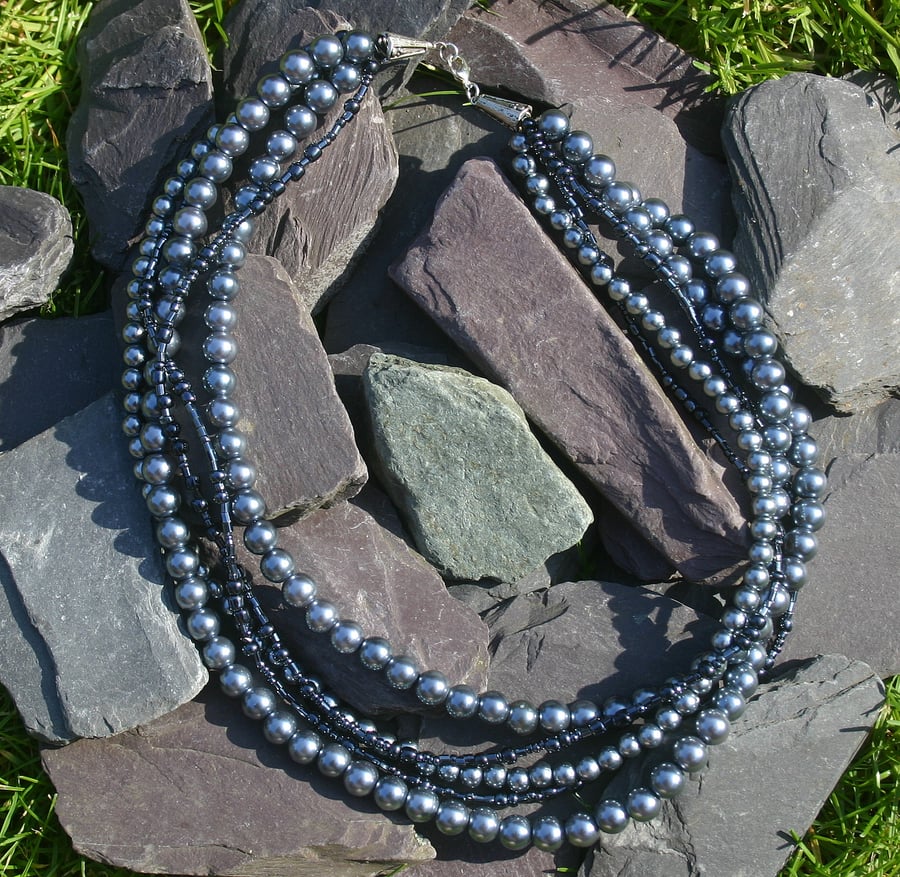 Sale item, 25% off multi strand shades of grey necklace