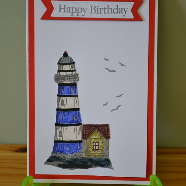 Lighthouse Birthday Card - Nautical Coastal Scene