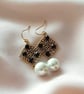 Black Pearl Drop Earrings – Square Beaded Earrings, Antique Style Jewellery Gift - Image 1