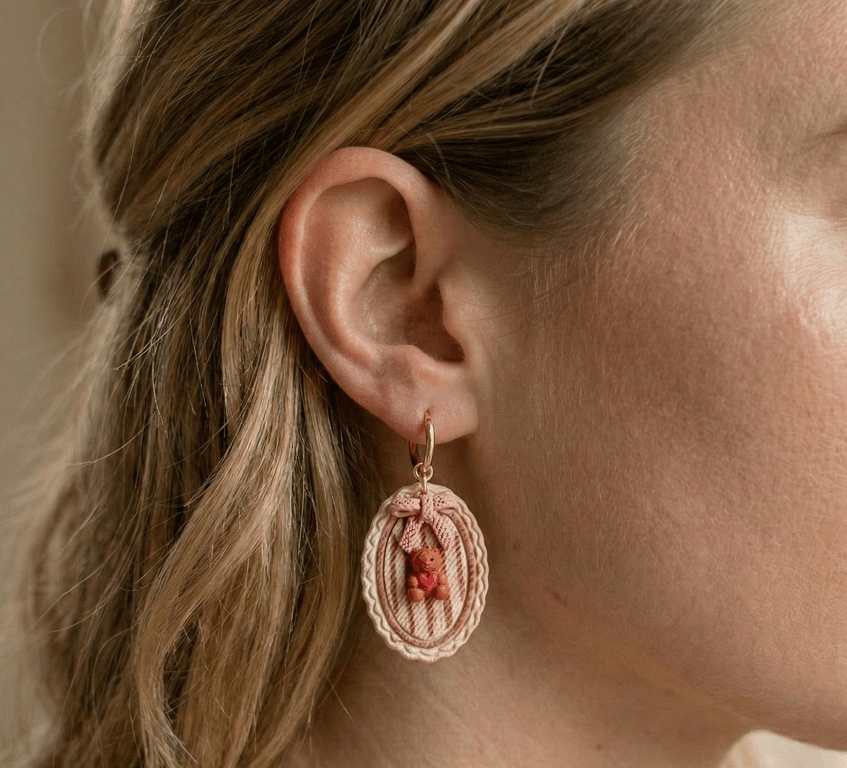 Teddy Bear Earrings with 18k Gold Hoops , Unique Daughter Gift, Free UK Delivery