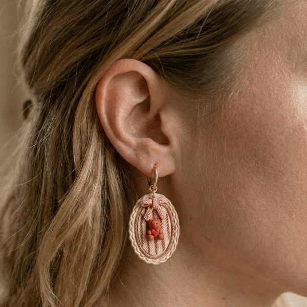 Teddy Bear Earrings with 18k Gold Hoops , Unique Daughter Gift, Free UK Delivery