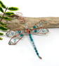 Turquoise Blue Dragonfly Hanging Decoration, Copper Wirework - Image 1