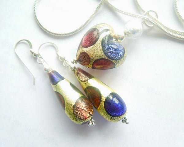 Murano Glass silver pendant and earrings jewellery set.