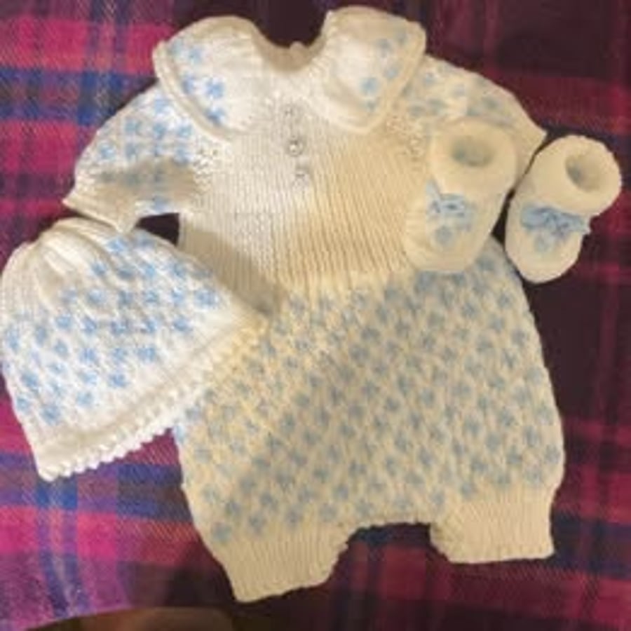 Blue and white romper set - age 0 - 3 months