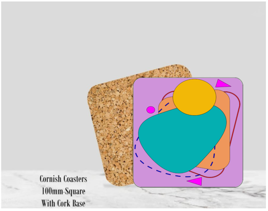 Purple Abstract Coaster 100mm (4" ) Square With Cork Base.