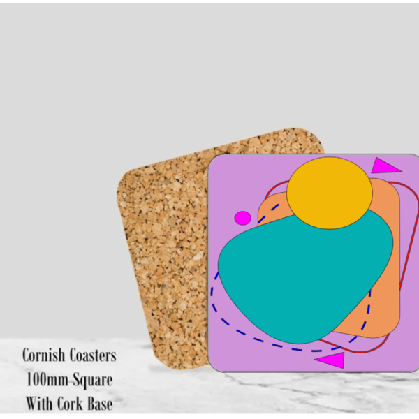 Purple Abstract Coaster 100mm (4" ) Square With Cork Base.