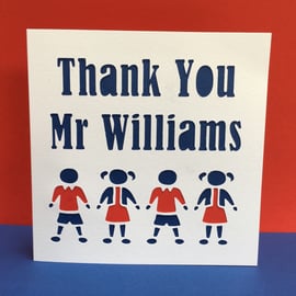Personalised Teacher Thank you Card - Choose Colours