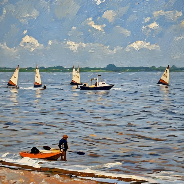 Snettisham Beach Boats Messing About A5 Greeting Card 