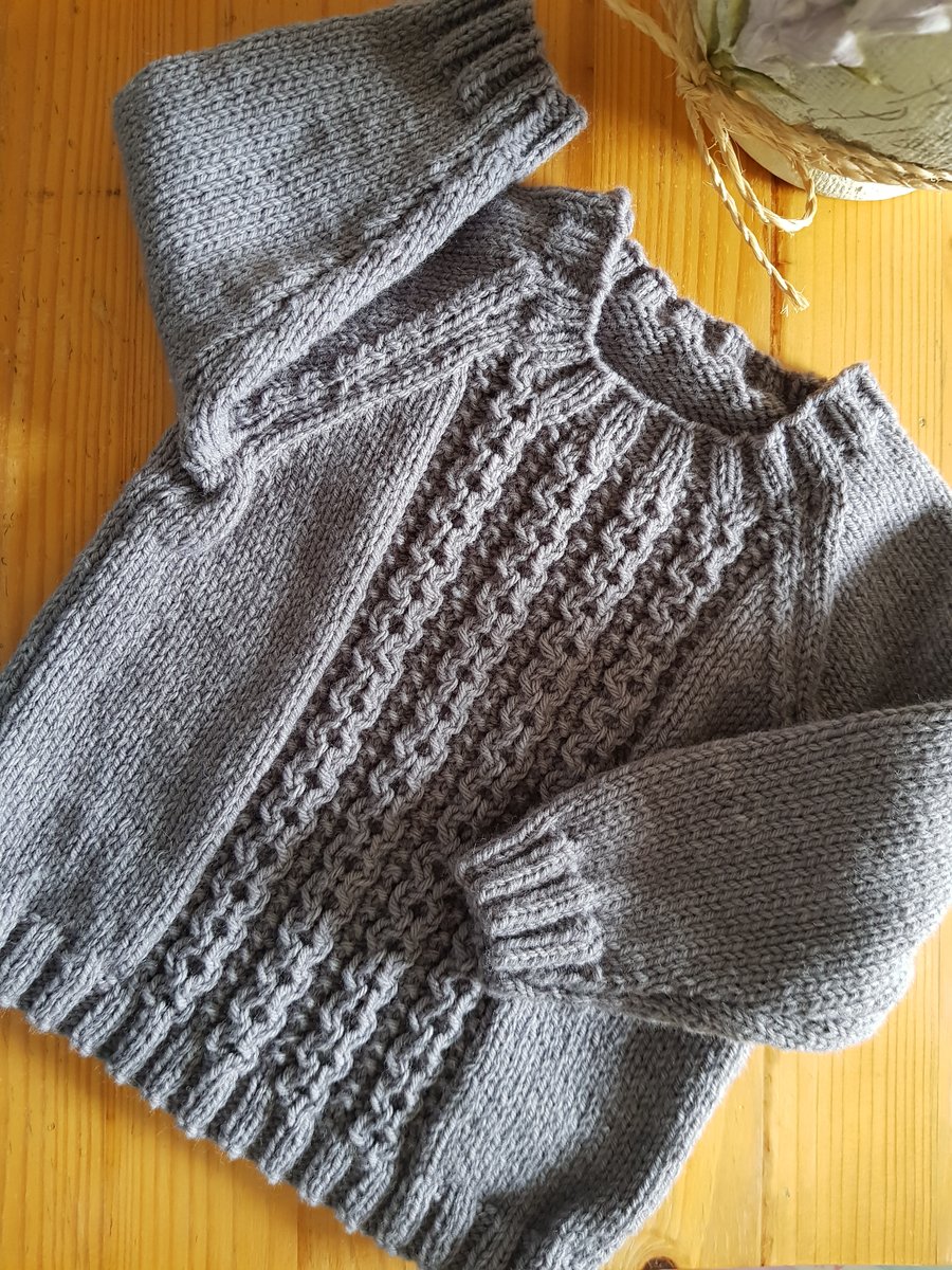 Hand Knitted Child's Light Grey Jumper age 1-2 years