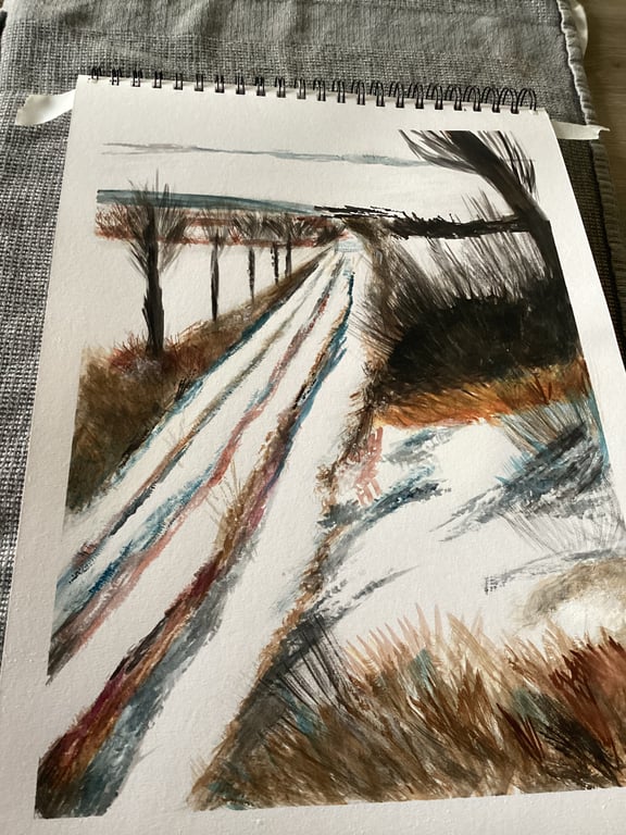 Winter path water colour painting 