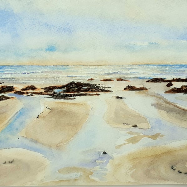 Original watercolour painting The Foreshore, Finnygook, Cornwall 288 mm x 197 mm