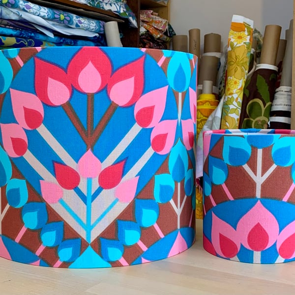 Hot Pink and Blue LUCIFER bold  Vintage Fabric Lampshade 