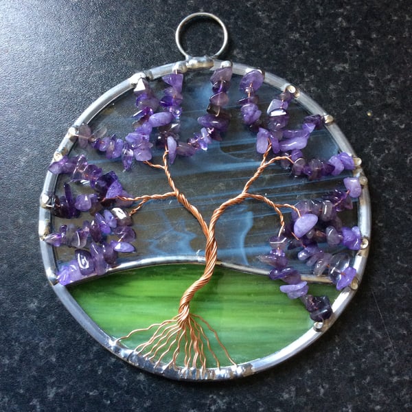 Amethyst tree of life suncatcher 