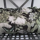 Printed Velour Cushion with Black Pom poms