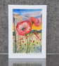 Poppies and Fence. Blank Card. Original Painting. 260146