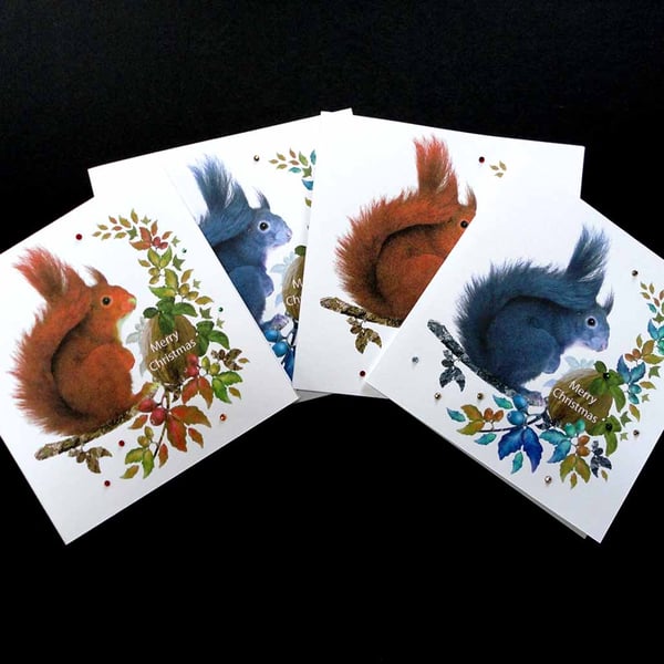 Squirrel Merry Christmas Cards – pack of four 