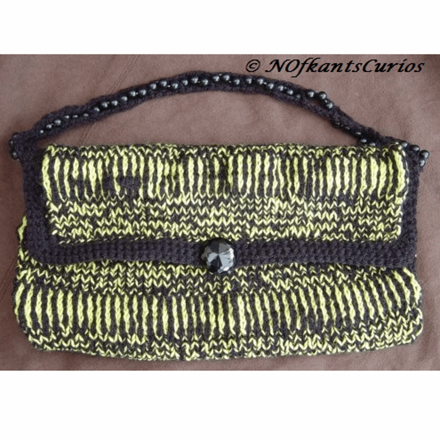 Bumble Bag: Hand Knitted Handbag with Lucite Bead & Crocheted Strap