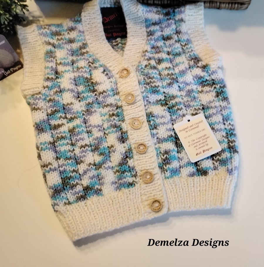 Baby Boy's Hand Knitted Gilet -Waistcoat 1-2 years size