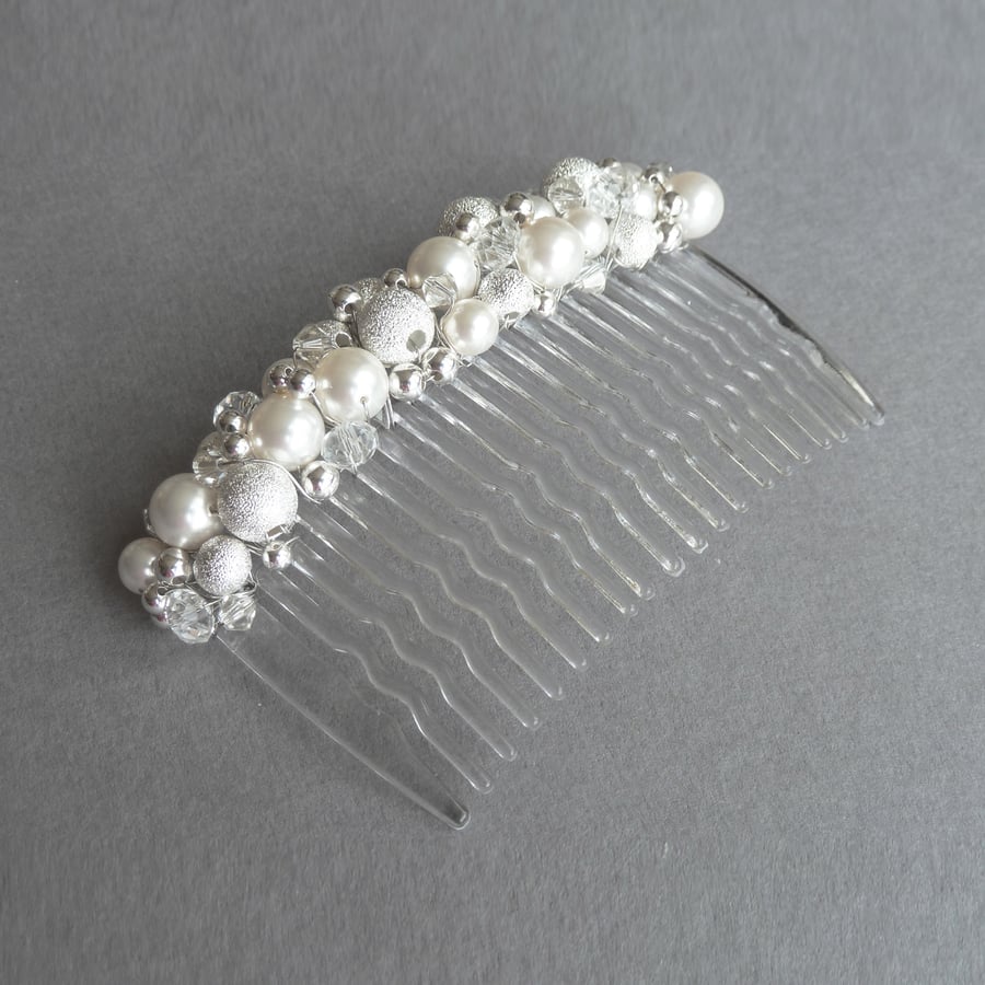 White Pearl Hair Comb - Bridal Hair Accessories - Stardust Wedding Fascinator