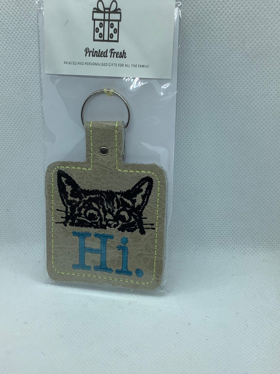 Embroidered Faux Leather Hi kitty  key ring