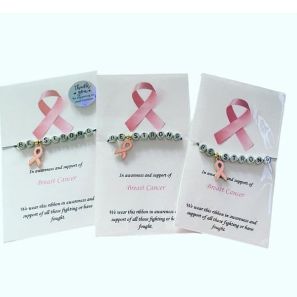 Bundle of 6 wish bracelets for awareness of breast cancer keepsake gift bracelet