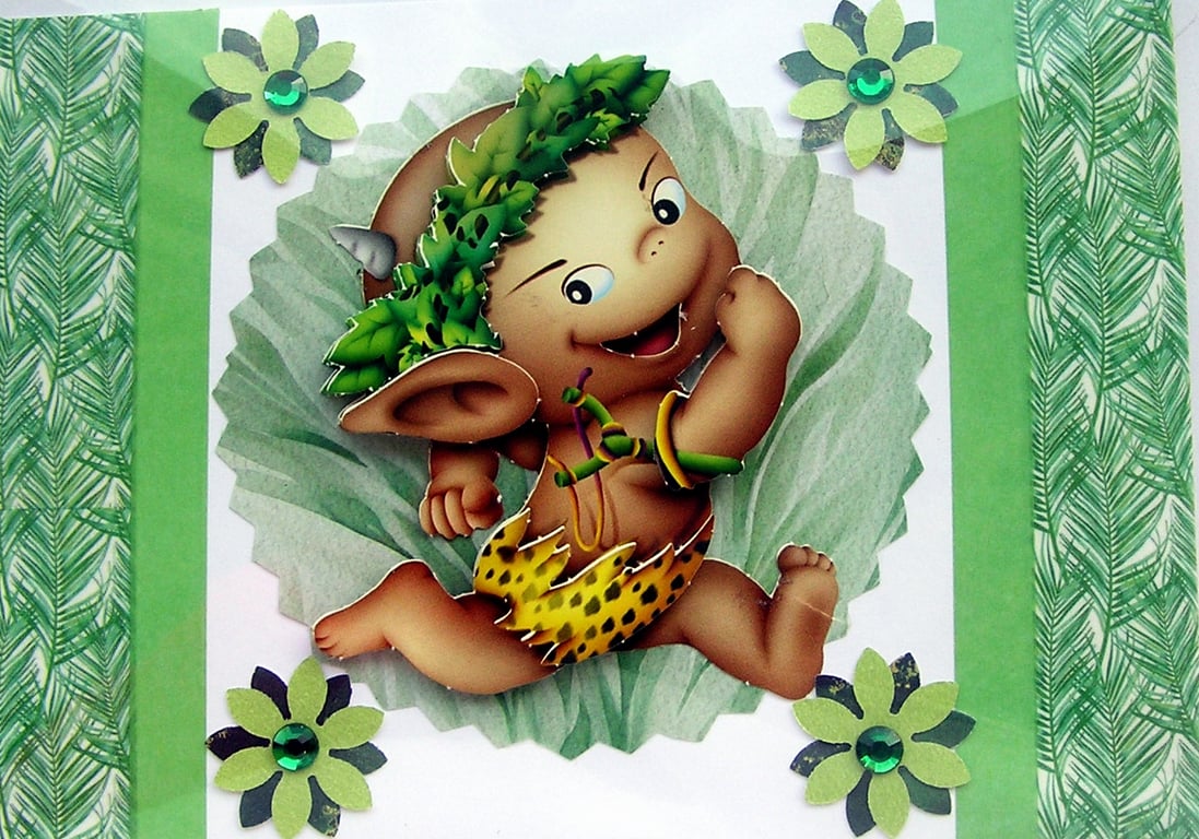 Happy Running Imp - Hand Crafted 3D Decoupage Greeting Card - Blank (2938)