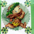 Happy Running Imp - Hand Crafted 3D Decoupage Greeting Card - Blank (2938)