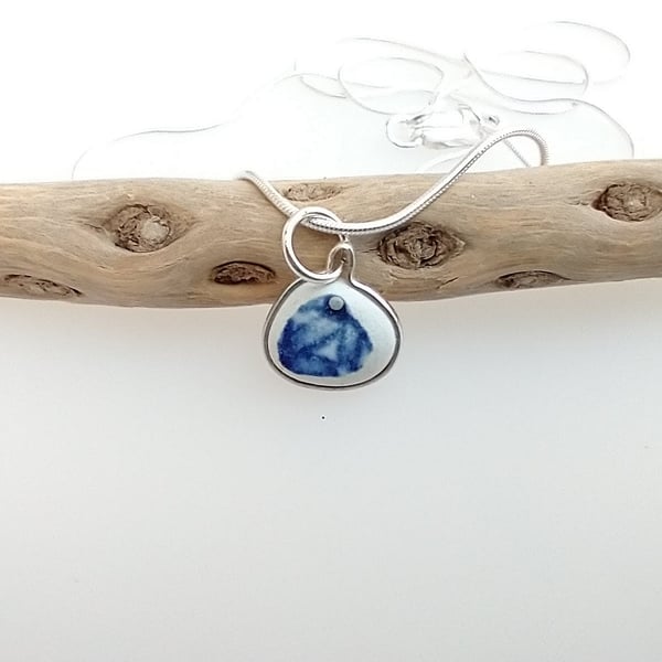 Seaham Beach Pottery Necklace Blue and White